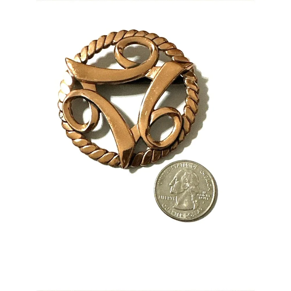 Vintage Copper Brooch Abstract Celtic Trinity Swirl Mid Century Modern MCM 2.25